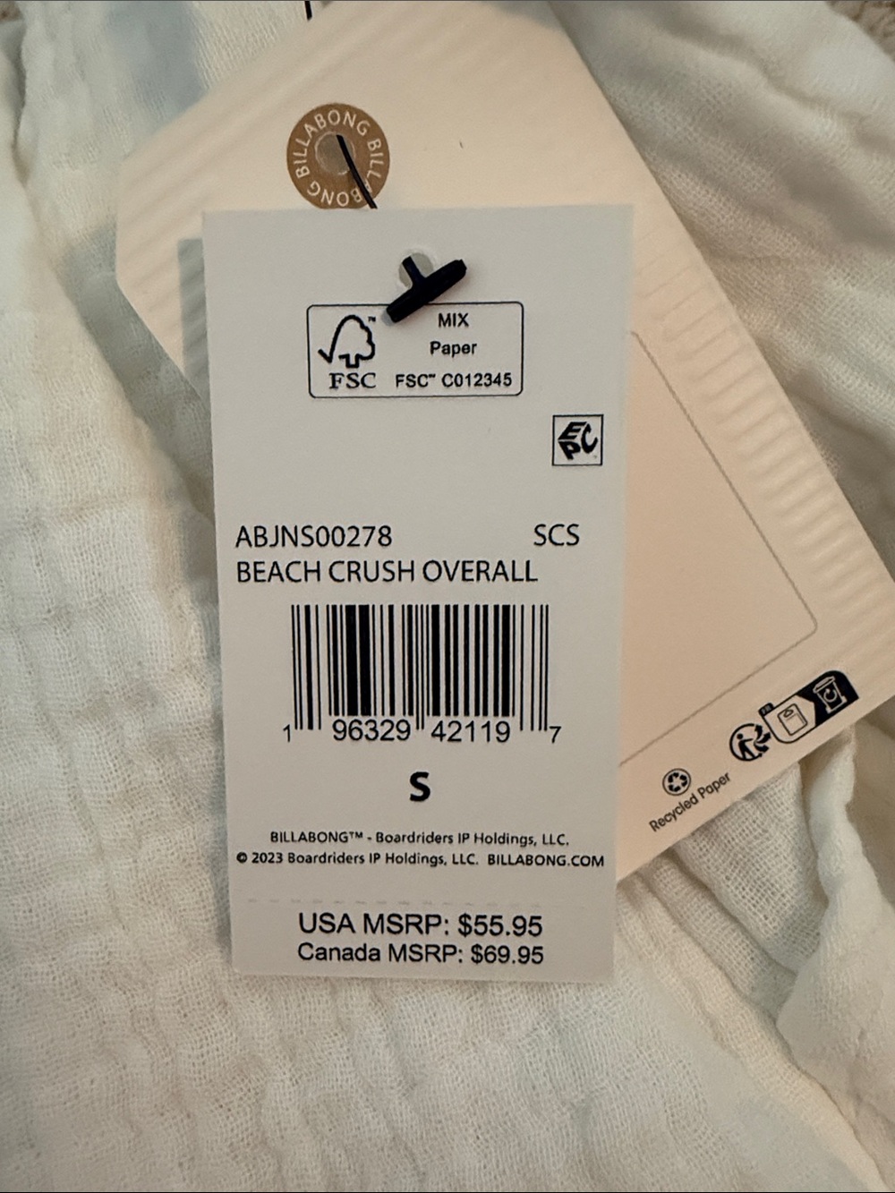 Billabong White Textured Romper Overalls - Picture 3 of 3
